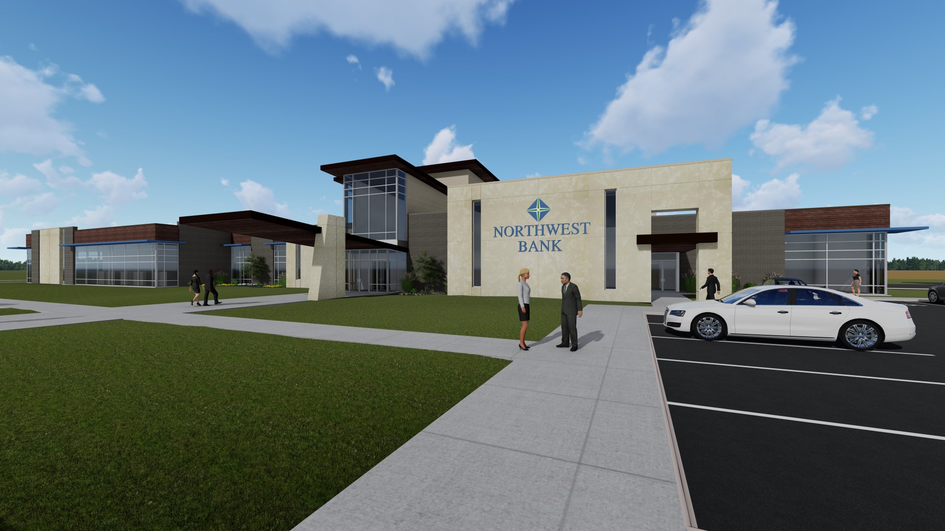 Digital design rendering of Northwestern Bank, Corporate Office Building Exterior